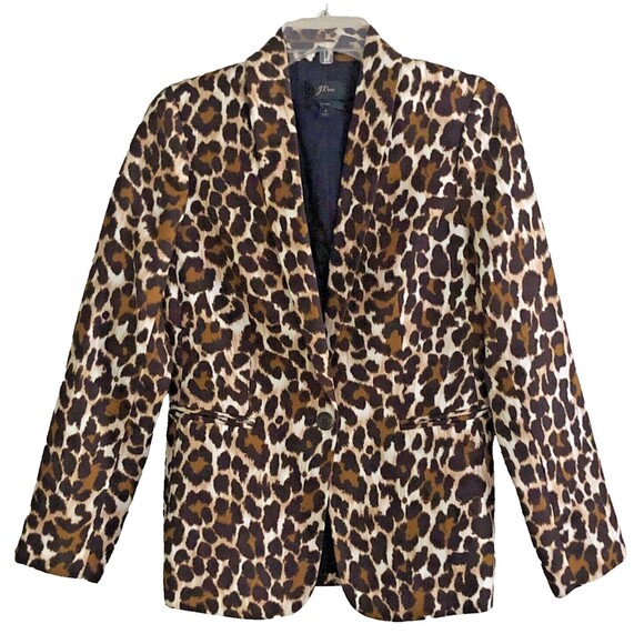 J Crew Parke Blazer Womens Size 2 Linen Blend Leopard Animal Print Jacket Career - Picture 4 of 16